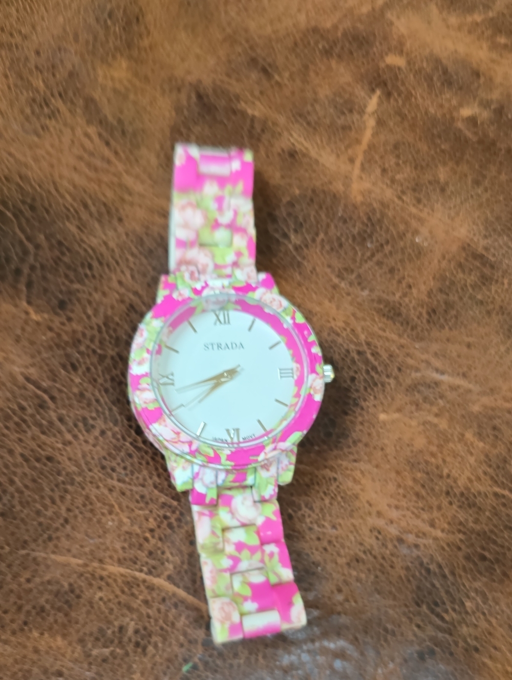 Strada Womens Strada Pink Floral Wristwatch